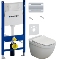 Комплект Унитаз подвесной BelBagno Senso -R BB017CHR + Крышка BB2034SC с микролифтом + Инсталляция Geberit Duofix Delta 458.163.21.1 с кнопкой смыва, хром + Шумоизоляция 156.050.00.1