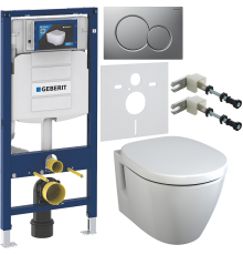 Комплект Унитаз подвесной Ideal Standard Connect E781901 с функцией биде + Крышка E712701 с микролифтом, петли хром + Инсталляция Geberit Duofix UP 320 111.300.00.5 + Кнопка Sigma 01 115.770.JQ.5 лакированная, матовый хром + Крепления 111.815.00.1 к стене