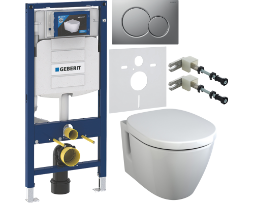 Комплект Унитаз подвесной Ideal Standard Connect E781901 с функцией биде + Крышка E712701 с микролифтом, петли хром + Инсталляция Geberit Duofix UP 320 111.300.00.5 + Кнопка Sigma 01 115.770.JQ.5 лакированная, матовый хром + Крепления 111.815.00.1 к стене