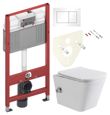 Комплект Унитаз подвесной BelBagno Due BB3103CHR-BS/SC с микролифтом, со смесителем и функцией биде + Инсталляция TECE Base 9400413 4 в 1 с кнопкой смыва