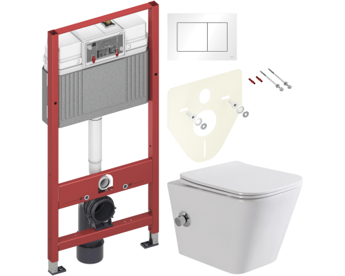 Комплект Унитаз подвесной BelBagno Due BB3103CHR-BS/SC с микролифтом, со смесителем и функцией биде + Инсталляция TECE Base 9400413 4 в 1 с кнопкой смыва
