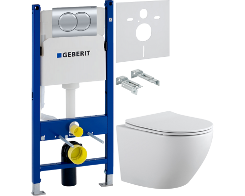 Комплект Унитаз подвесной Aquanet Cetus 2.0 W rimless + Инсталляция Geberit Duofix Delta 458.149.21.1 с кнопкой смыва, хром + Шумоизоляция 156.050.00.1