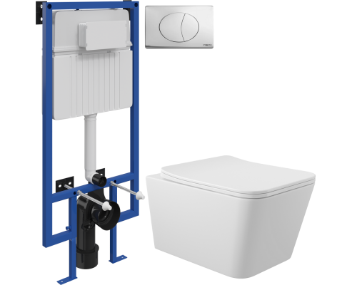 Комплект Унитаз подвесной Aqueduto Macio MAC0120 безободковый, с микролифтом, белый матовый + Инсталляция STWORKI 510162 + Кнопка 230822 хром глянцевый