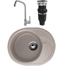 Комплект Мойка кухонная Ulgran U-403 -302 песочная + Смеситель MEGA City MG- ZRV104 хром + Измельчитель Bone Crusher BC 610-AS