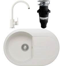 Комплект Мойка кухонная Polygran Atol 679030 белый хлопок + Смеситель Элара 660724 белый хлопок + Измельчитель Bone Crusher BC 810-SL Slim Line