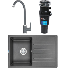 Комплект Мойка кухонная Granula Standart 7602, графит + Смеситель 2125, графит + Измельчитель Bort Titan 7000