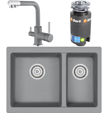 Комплект Мойка кухонная Emar Quartz EMQ-2665.PL Алмаз + Смеситель 3003N.9 Алмаз + Измельчитель Bort Titan 4000