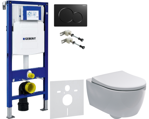 Комплект Унитаз подвесной Geberit iCon 204060000 + Крышка Slim 500.670.01.1 + Крепления Duofix 111.815.00.1 к стене + Шумоизоляция 156.050.00.1 + Инсталляция UP 320 111.300.00.5 + Кнопка Sigma 01 115.770.DW.5 черная