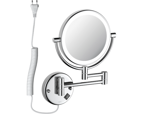 Косметическое зеркало AQUATEK AQ4915CR с подсветкой, двухстороннее, телескопическое, поворотное, хром