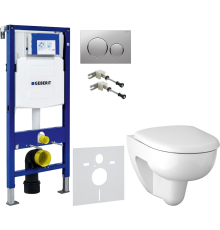 Комплект Унитаз подвесной Geberit Renova 500.801.00.1 с сиденьем и быстросъемной крышкой с микролифтом + Крепления Duofix 111.815.00.1 к стене + Шумоизоляция 156.050.00.1 + Инсталляция UP 320 111.300.00.5 + Кнопка Sigma 20 115.882.JQ.1 хром матовый, хром 