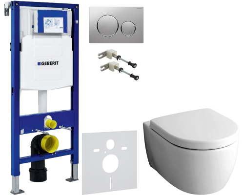 Комплект Унитаз подвесной Geberit iCon 204060000 + Крышка 574130000 + Крепления Duofix 111.815.00.1 к стене + Шумоизоляция 156.050.00.1 + Инсталляция UP 320 111.300.00.5 + Кнопка Sigma 20 115.882.JQ.1 хром матовый, хром глянцевый
