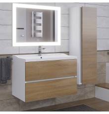 Мебель для ванной комнаты Uperwood Barsa 80 подвесная, белая, дуб сонома, раковина Family белая
