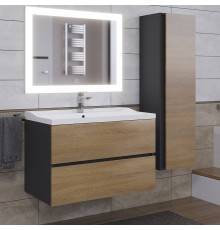 Мебель для ванной комнаты Uperwood Barsa 80 подвесная, черная, дуб сонома, раковина Family белая