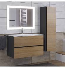 Мебель для ванной комнаты Uperwood Barsa 80 подвесная, черная, дуб сонома, раковина Next белая