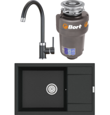 Комплект Мойка кухонная Point Велета 78 черная + Смеситель PN3101 черный + Измельчитель Bort Titan 5000