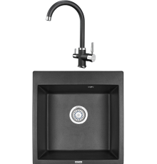 Комплект Мойка кухонная KRONA Quadrat W510-520 1 51х50 см, black + Смеситель Brunnen H270 1 black
