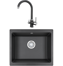 Комплект Мойка кухонная KRONA Quadrat W550-460 1 55х46 см, black + Смеситель Brunnen H270 1 black