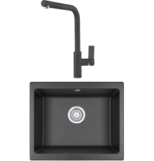 Комплект Мойка кухонная KRONA Quadrat W550-460 1 55х46 см, black + Смеситель Wasser H300 1 black