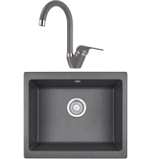 Комплект Мойка кухонная KRONA Quadrat W550-460 1 55х46 см, graphite + Смеситель Wasser H270 1 graphite