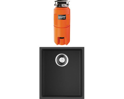 Комплект Мойка кухонная Omoikiri Bosen 38-U-BL черная + Измельчитель Nagare slim 500