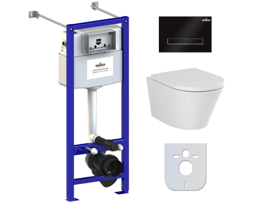Комплект Lavinia Boho Унитаз подвесной Biore Compacto Rimless 3304101C + Крышка-сиденье Biore 33290420 с микролифтом + Инсталляция RelFix 38010020 + Кнопка RelFix 3805003B глянцевая черная, хром