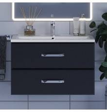 Тумба с раковиной Uperwood Foster 80 подвесная, 2 ящика, матовая черная