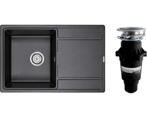 Комплект Мойка кухонная Paulmark Flugen 50-780 PM217850-BL черный + Измельчитель Bone Crusher BC 810-SL Slim Line