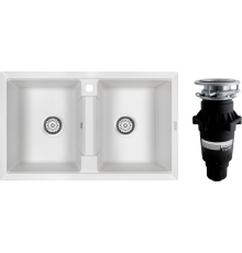 Комплект Мойка кухонная Paulmark Tandem 80/2PM238150-WH белая + Измельчитель Bone Crusher BC 810-SL Slim Line