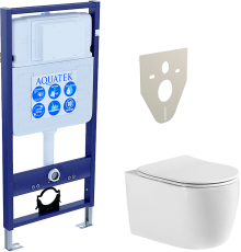 Комплект Унитаз подвесной AQUATEK Европа New AQ1106-00 безободковый, с микролифтом + Инсталляция Standard INS-0000012