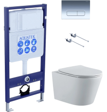 Комплект Унитаз подвесной AQUATEK Вега AQ1905-00 безободковый, с микролифтом + Инсталляция Standard INS-0000012 + Комплект креплений KKI-0000001 + Кнопка KDI-0000016 глянцевый хром