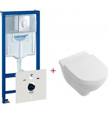 Комплект Унитаз подвесной Villeroy   Boch O.Novo 5660 H101 alpin + Инсталляция Grohe Rapid SL 38750001 4 в 1 с кнопкой смыва