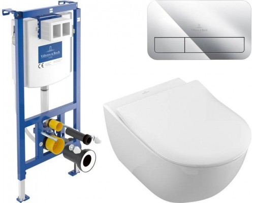 Комплект Унитаз подвесной Villeroy   Boch Subway 2.0 5614R2R1 alpin + Инсталляция 92242700 + Кнопка Viconnect 922490AN black matt
