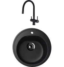 Комплект Мойка кухонная Ulgran U-101 -308 черная + Смеситель Domaci Равенна DCB 3015 черный, с гибким изливом
