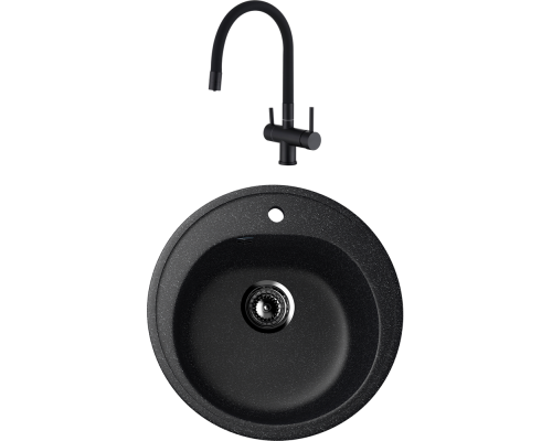 Комплект Мойка кухонная Ulgran U-101 -308 черная + Смеситель Domaci Равенна DCB 3015 черный, с гибким изливом