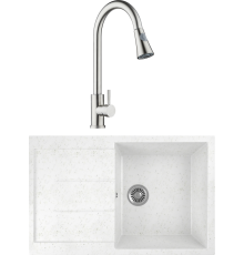 Комплект Мойка кухонная Domaci Бьелла DMC-25 белая + Смеситель Равенна D99-120st