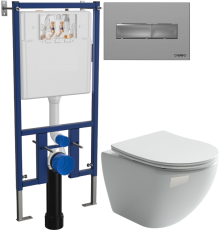 Комплект Унитаз подвесной Ceramicanova Metropol CN4002 безободковый + Инсталляция DIWO 4501 + Кнопка 7321 хром матовый