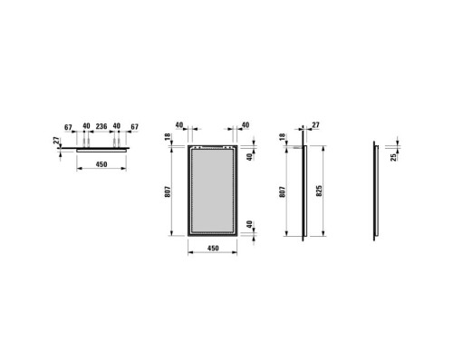Laufen Frame 25 Зеркало 45x82.5см., с алюминиевой рамой, цвет: хром. 4.4740.0.900.144.1