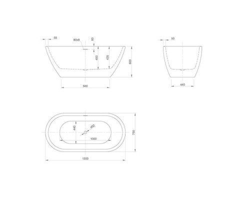 Knief Form XS Ванна отдельностоящая 155х75х60см, без слива-перелива, цвет: белый. 0100-091-06,  0100-257-06