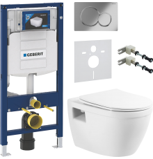 Комплект Унитаз подвесной BelBagno Loto BB070CHR/SC безободковый + Крепления Geberit Duofix 111.815.00.1 к стене + Шумоизоляция 156.050.00.1 + Инсталляция UP 320 111.300.00.5 + Кнопка Sigma 01 115.770.21.5 хром