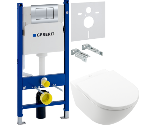 Комплект Унитаз подвесной Villeroy   Boch Subway 3.0 4670TS01 alpin, сиденье с микролифтом + Инсталляция Geberit Duofix Delta 458.163.21.1 с кнопкой смыва, хром + Шумоизоляция 156.050.00.1