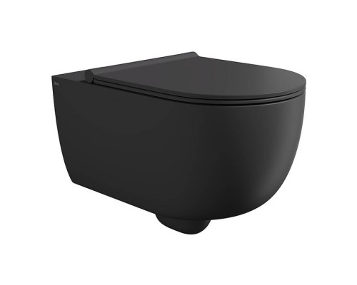 Alice Unica Унитаз 55х35см., подвесной, безободковый, с сиденьем и крышкой с микролифтом, с набором для крепления, цвет: чёрный матовый. 32240108SET