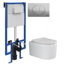 Комплект Унитаз подвесной Ceramicanova Moments CN3003 с микролифтом, безободковый + Инсталляция STWORKI + Кнопка 230823 хром матовый