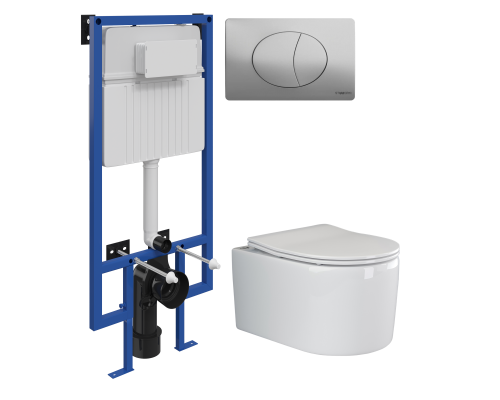 Комплект Унитаз подвесной Ceramicanova Moments CN3003 с микролифтом, безободковый + Инсталляция STWORKI + Кнопка 230823 хром матовый