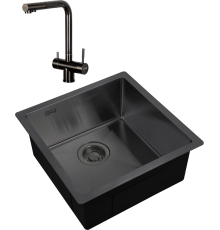 Комплект Мойка кухонная Zorg Light ZL R 440440 GRAFIT + Смеситель Inox SZR-7039 GRAFIT графит