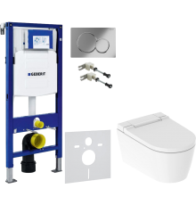 Комплект Унитаз подвесной Geberit AquaClean Sela 146.224.11.1 альпийский белый + Крепления Duofix 111.815.00.1 к стене + Шумоизоляция 156.050.00.1 + Инсталляция UP 320 111.300.00.5 + Кнопка Sigma 01 115.770.21.5 хром