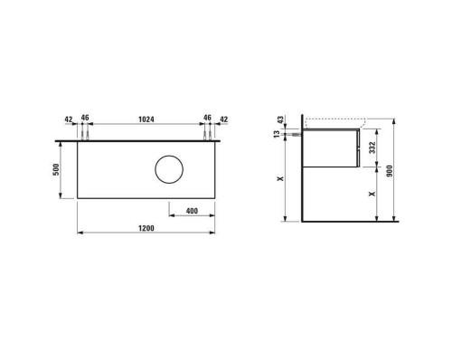 Laufen Alessi One Тумба с раковиной, 120х50х33см, с 4 выдвиж. ящиками, DX, подвесная, покрытие LLC, цвет: орех. 4.2412.2.097.630.1,  8.1897.1.400.104.1