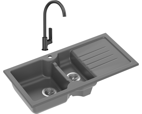 Комплект Мойка кухонная Domaci Сиена 54100-112 антрацит + Смеситель STWORKI HWX5015-P01BK