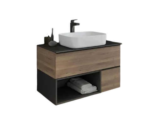 Тумба с раковиной Comforty Штутгарт 90 подвесная, темно-коричневый дуб, раковина Comforty T-Y9378