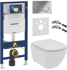 Комплект Унитаз подвесной Ideal Standard Tesi T536001 с микролифтом + Крепления Geberit Duofix 111.815.00.1 к стене + Шумоизоляция 156.050.00.1 + Инсталляция UP 320 111.300.00.5 + Кнопка Sigma 01 115.770.21.5 хром