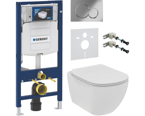 Комплект Унитаз подвесной Ideal Standard Tesi T536001 с микролифтом + Крепления Geberit Duofix 111.815.00.1 к стене + Шумоизоляция 156.050.00.1 + Инсталляция UP 320 111.300.00.5 + Кнопка Sigma 01 115.770.21.5 хром